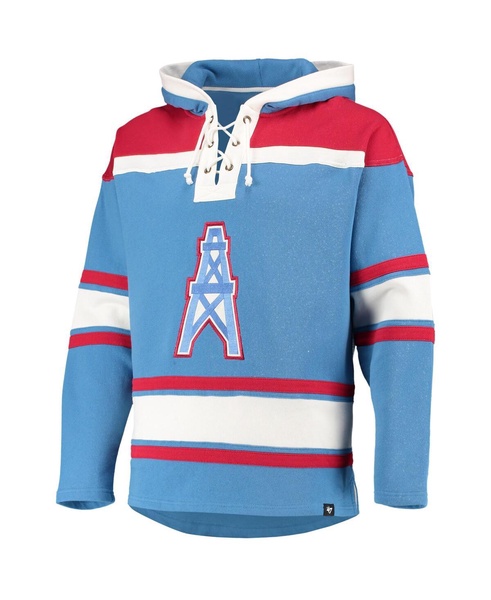 Men's '47 Powder Blue, Red Houston Oilers Lacer V-Neck Pullover Hoodie