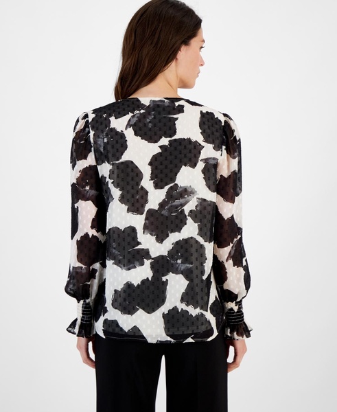 Women's Printed V-Neck Long-Sleeve Blouse