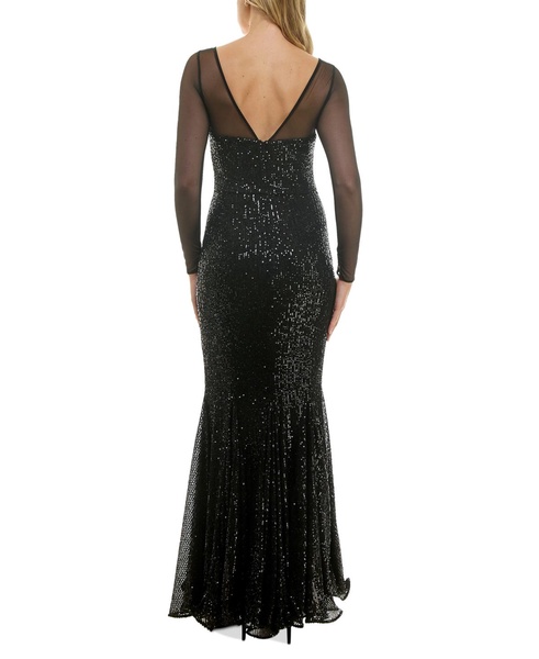 Women's Illusion-Trim Sequined Bodycon Gown
