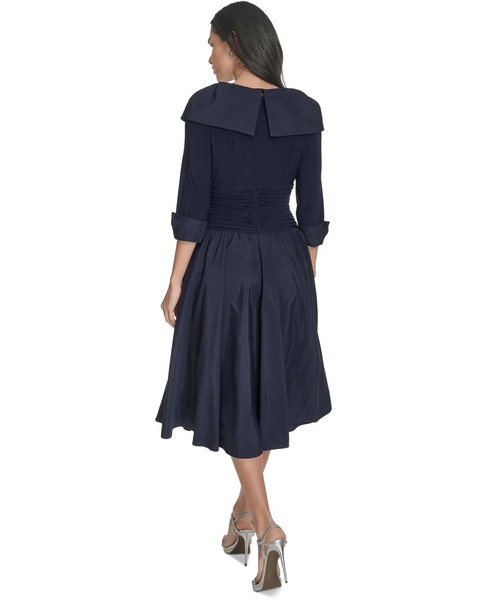 Women's Mixed-Media Fit & Flare Midi Dress