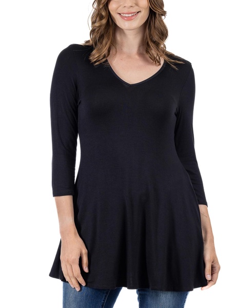 Women's Three Quarter Sleeve V-neck Tunic Top