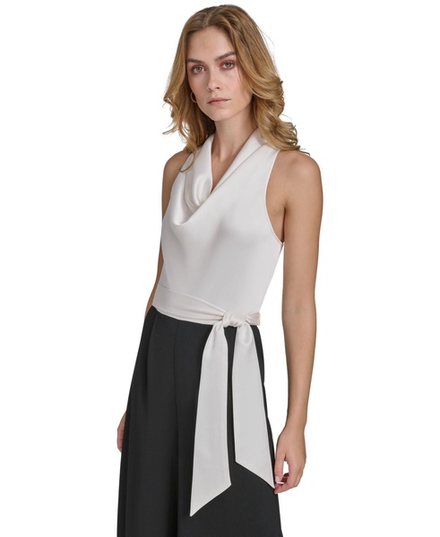 Women's Mixed-Media Cropped Wide-Leg Jumpsuit