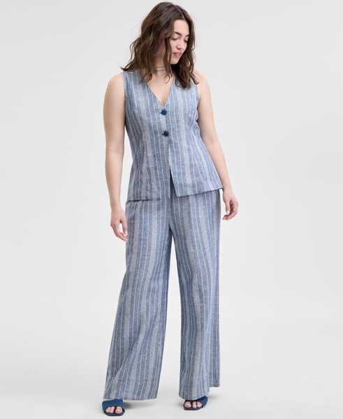 Women's Striped Sleeveless Double-Button Vest, Regular & Petites, Exclusively at Macy's