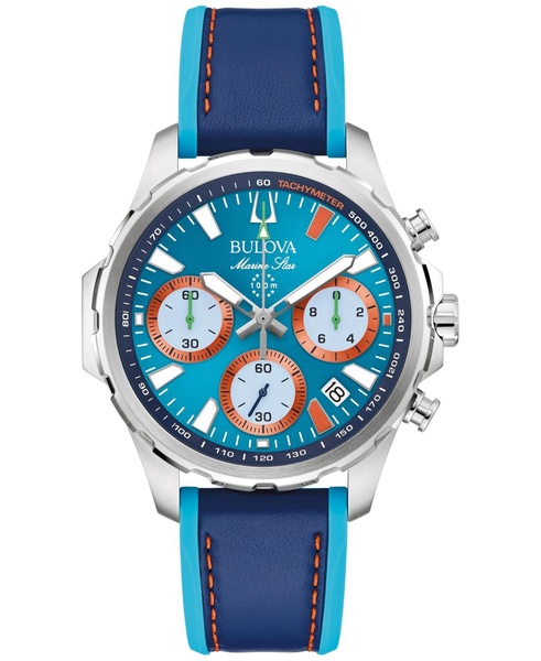 Men's Marine Star E1 Chronograph Blue Leather and Silicone Strap Watch 43mm