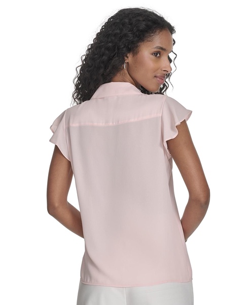 Women's Ruffled Flutter-Sleeve Button-Front Blouse