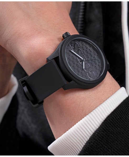 Men's Analog Black Silicone Watch 45mm