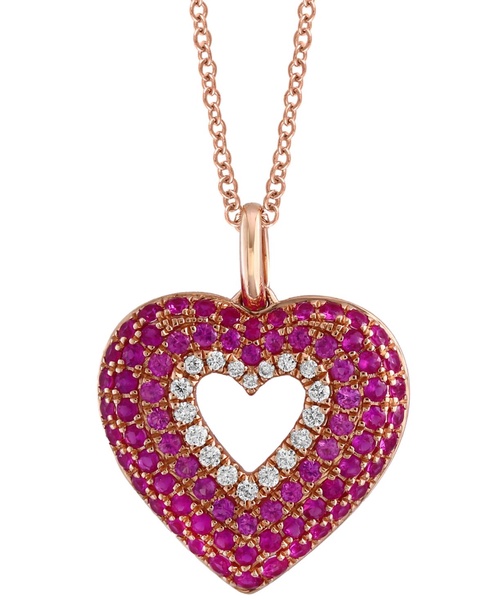 EFFY® Pink Sapphire (1/5 ct. t.w.), Ruby (3/8 ct. t.w.) & Diamond (1/10 ct. t.w.) Heart 18" Pendant Necklace in 14k Rose Gold