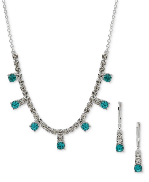 Silver-Tone Crystal Cup Chain Frontal Necklace &  Earrings Set