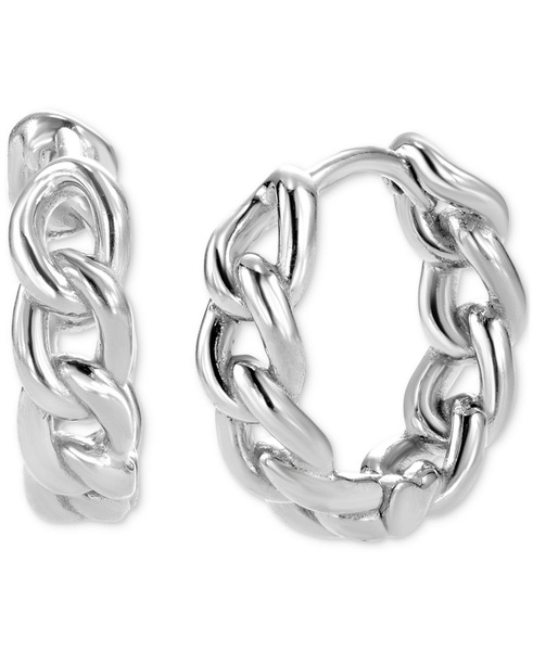 Men's Polished Cuban Link Small Huggie Hoop Earrings, 0.65"