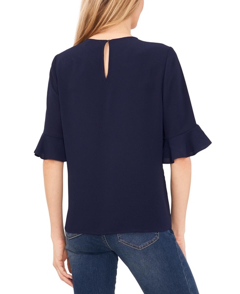 Women's Crewneck 3/4-Sleeve Ruffled Cuff Blouse