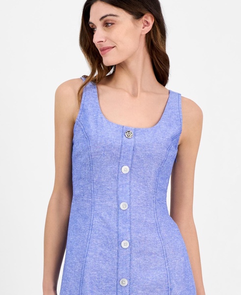 Women's Linen Sleeveless Button-Front A-Line Dress