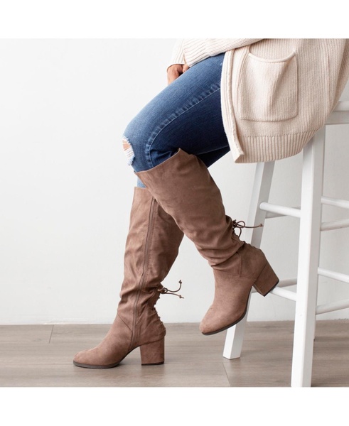 Women's Leeda Wide Calf Lace Up Detail Knee High Boots
