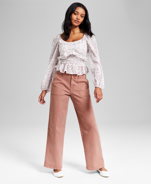 Women's Printed Ruffle-Trim Smocked Top, Exclusively at Macy's 