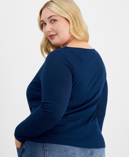 Trendy Plus Size Solid Boat-Neck Long-Sleeve Layered Top, Exclusively at Macy's