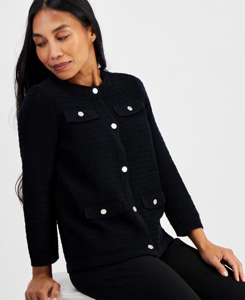 Petite Pocket Button-Front Cardigan