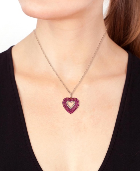 EFFY® Pink Sapphire (1/5 ct. t.w.), Ruby (3/8 ct. t.w.) & Diamond (1/10 ct. t.w.) Heart 18" Pendant Necklace in 14k Rose Gold
