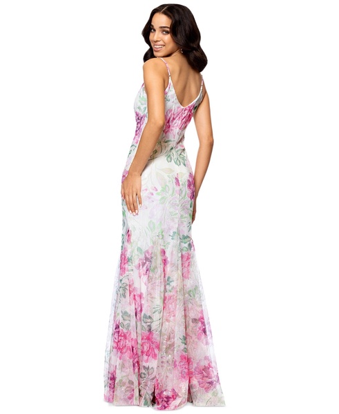 Women's Sequin Floral Print Sleeveless Gown