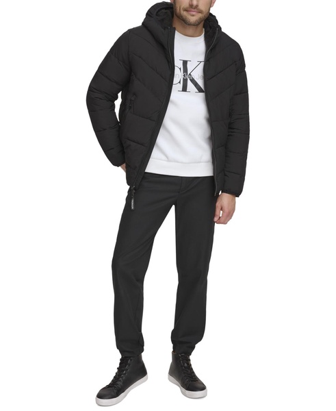 Men's Chevron Stretch Jacket With Sherpa Lined Hood