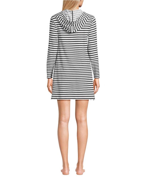 Women's Petite Cotton Jersey Long Sleeve Hooded Swim Cover-up Dress