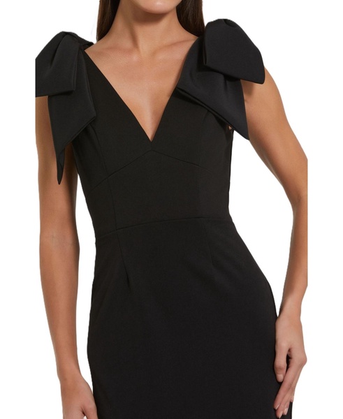 Women's Bow Strap Crepe Fitted Midi Dress