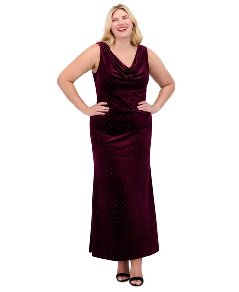 Plus Size Embellished Velvet Cowlneck Gown