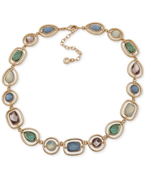 Gold-Tone Multi-Stone Multifaceted Collar Necklace, 16" + 3" extender