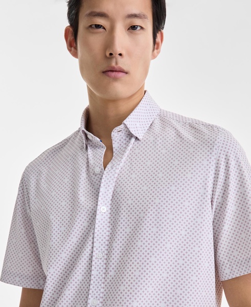 Men's Short Sleeve Diamond Print Button-Front Performance Shirt, Exclusively at Macy's