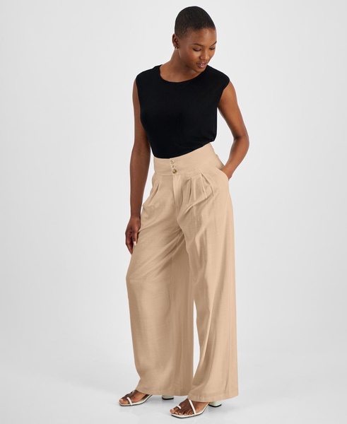 Petite High Rise Pleat-Front Wide Leg Pants, Created for Macy's