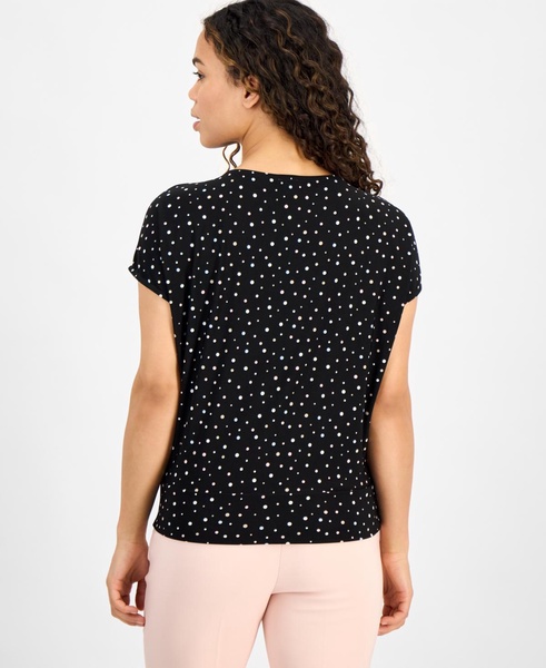 Petite Short-Sleeve Dot-Print Top