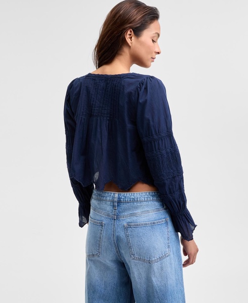 Women's Cotton Cropped Lace-Trim Top