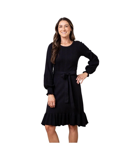 Women's Organic Long Sleeve Flounce Edge Cable Sweater Dress