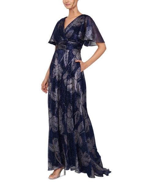 Women's Crinkled Flutter-Sleeve Gown