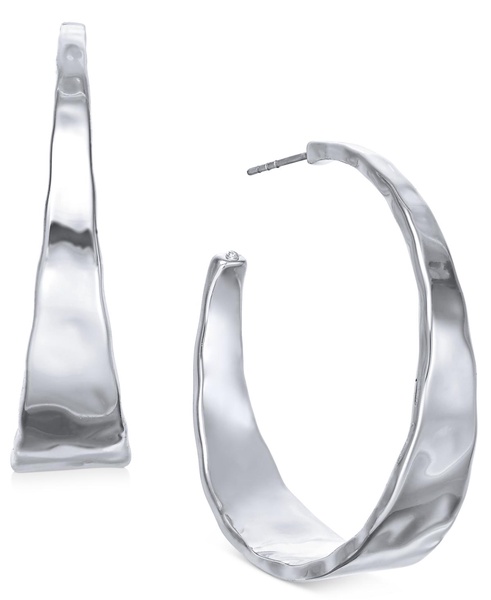 Silver-Tone Hammered Medium Hoop Earrings 1.5", Exclusively at Macy's