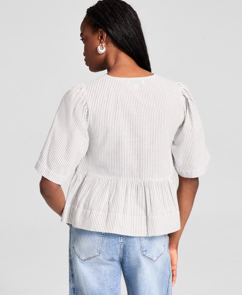 Women's Cotton Bow-Trim Peplum Top, Exclusively at Macy's