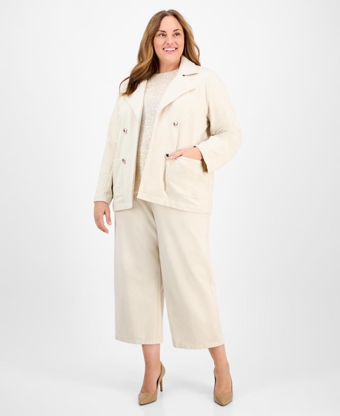 Plus Size French Terry Faux Double-Breasted Jacket