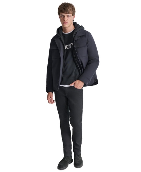 Men's Button-Front Shirt Jacket with Hooded Bib