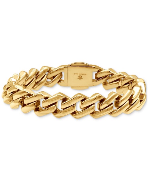 Men's Cubic Zirconia-Accented Curb Link Chain Bracelet in Gold-Tone Ion-Plated Stainless Steel