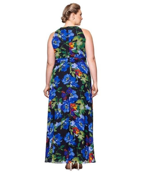 Plus Size Floral-Print Halter Gown