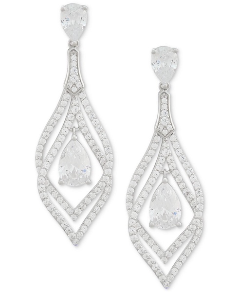 Cubic Zirconia Pear Orbital Drop Earrings in Sterling Silver