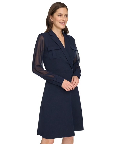 Women's Chiffon-Sleeve Faux-Wrap Dress