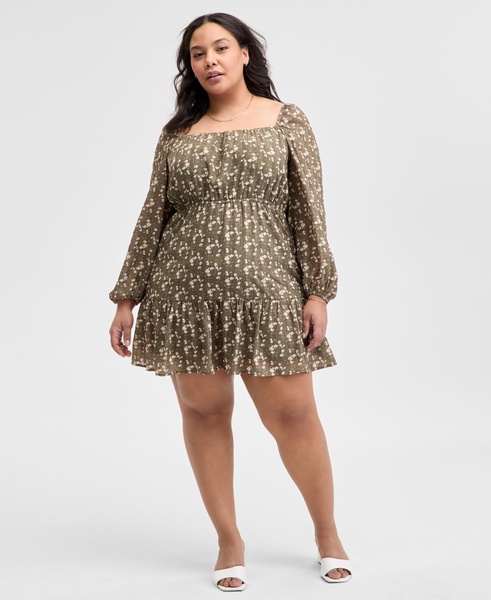 Trendy Plus Size Printed Peasant Mini Dress, Exclusively at Macy's