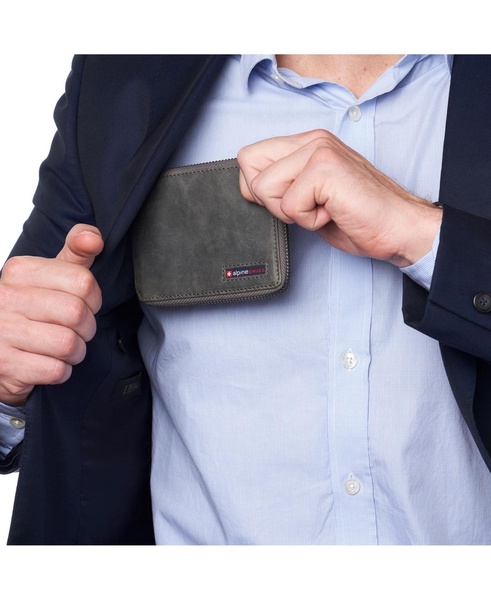 Unisex RFID Safe Zipper Wallet Genuine Leather Zip Around Bifold