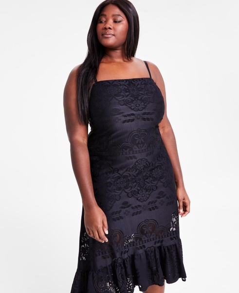 Trendy Plus Size Sleeveless Ruffle-Hem Lace Dress, Exclusively at Macy's 