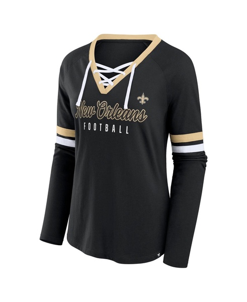 Women's Black New Orleans Saints Won and Done Lace-Up Long Sleeve Fashion Top