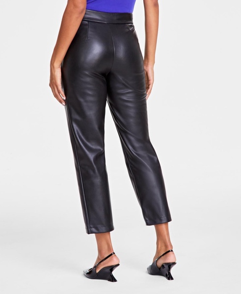 Women's Faux-Leather Front-Slit Straight Pants, Created for Macy's