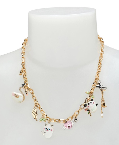 Faux Stone Pearl Critters Charm Bib Necklace