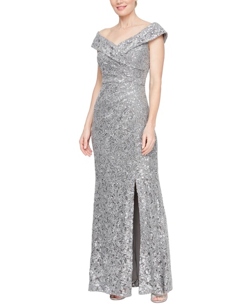 Women's Sequined Lace Off-The-Shoulder Gown