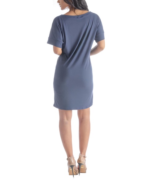 Solid Color Loose Fit V Neck T Shirt Style Women's Knee Length Dress