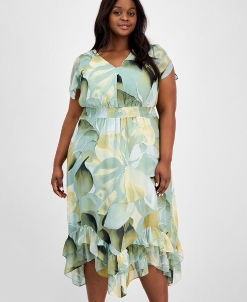 Plus Size Printed Chiffon Fit & Flare Dress 
