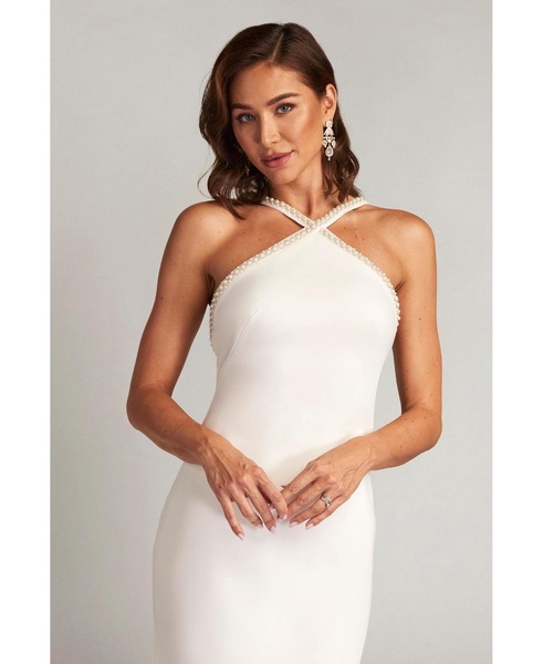 Women's Sicily Pearl Trim Halter Gown